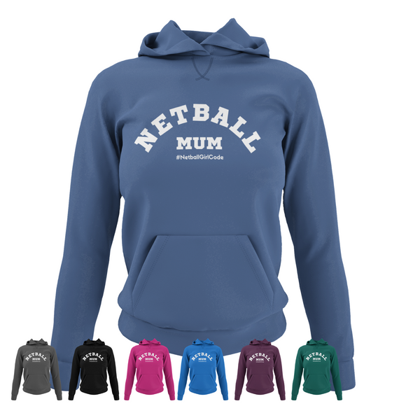 'Netball Mum' College Hoodie in Plus Sizes-Clothing-Netball Gifts-Netball Gifts and Clothing