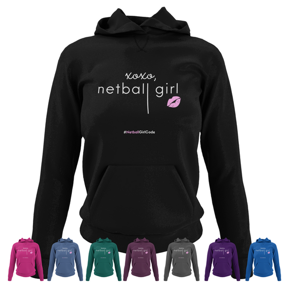 'xoxo Netball Girl' College Hoodie-Clothing-Netball Gifts-Netball Gifts and Clothing