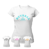 'Netball Varsity' Fitness Women's White T-Shirt-Clothing-Netball Gifts-Netball Gifts and Clothing