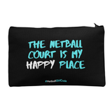 'The Netball Court is my Happy Place' Accessories Bag-Bags-Netball Gifts-Black and Blue-M-Netball Gifts and Clothing