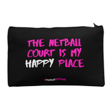 'The Netball Court is my Happy Place' Accessories Bag-Bags-Netball Gifts-Black and Pink-M-Netball Gifts and Clothing