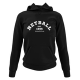'Netball Varsity' College Hoodie in Plus Sizes-Clothing-Netball Gifts-UK 20-Jet Black-Netball Gifts and Clothing