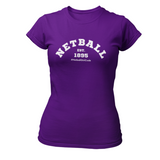 'Netball Varsity' Fitness Women's Colour T-Shirt-Clothing-Netball Gifts-XS-Purple-Netball Gifts and Clothing