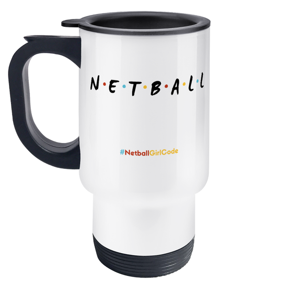 'Netball Friends' Travel Mug-Mugs & Drinkware-Netball Gifts-Stainless Steel-White-Netball Gifts and Clothing