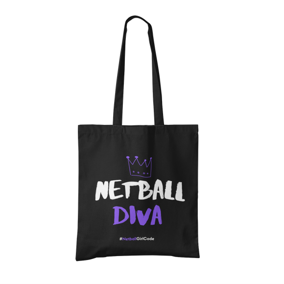 'Netball Diva' Shoulder Tote Bag-Bags-Netball Gifts-Black-Netball Gifts and Clothing