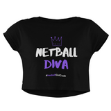 'Netball Diva' Women's Crop T-Shirt-Clothing-Netball Gifts-XS-Black-Netball Gifts and Clothing