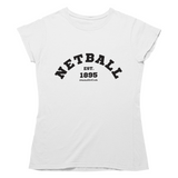 'Netball Varsity' Women's T-Shirt-Clothing-Netball Gifts-S-White-Netball Gifts and Clothing