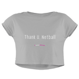 'Thank U, Netball' Women's Crop T-Shirt-Clothing-Netball Gifts-XS-Heather Grey-Netball Gifts and Clothing