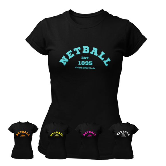 'Netball Varsity' Fitness Women's Black T-Shirt-Clothing-Netball Gifts-Netball Gifts and Clothing