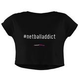 'Netball Addict' Women's Crop T-Shirt-Clothing-Netball Gifts-XS-Black-Netball Gifts and Clothing