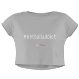 'Netball Addict' Women's Crop T-Shirt-Clothing-Netball Gifts-XS-Heather Grey-Netball Gifts and Clothing