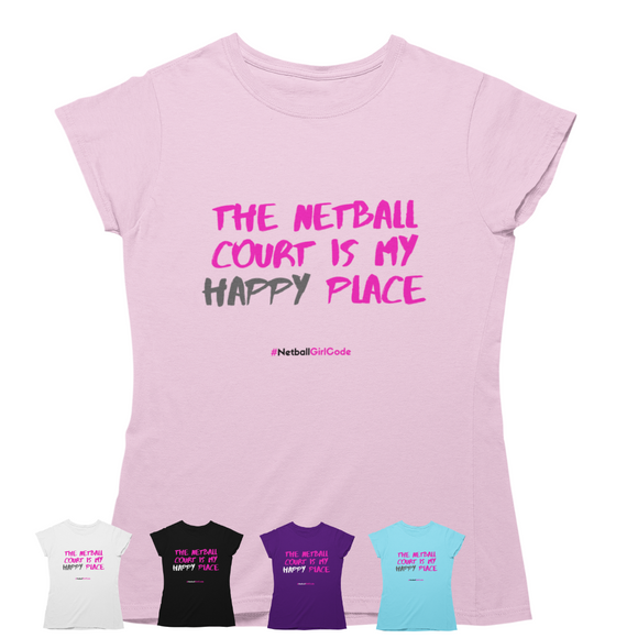 'The Netball Court is my Happy Place' Kids T-Shirt-Clothing-Netball Gifts-Netball Gifts and Clothing