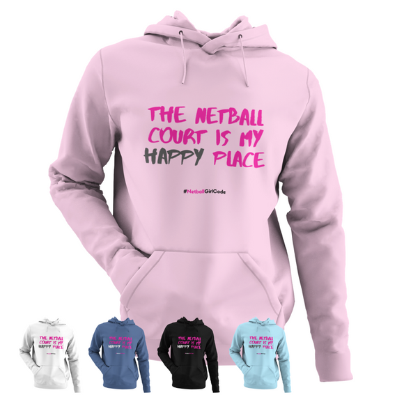 'Netball Court is my Happy Place' Kids Hoodie-Clothing-Netball Gifts-Netball Gifts and Clothing