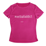 'Netball Addict' Kids Performance Netball T-Shirt-Clothing-Netball Gifts-3-4-Hot Pink-Netball Gifts and Clothing