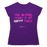 'The Netball Court is my Happy Place' Kids T-Shirt-Clothing-Netball Gifts-Age 3-4-Purple-Netball Gifts and Clothing