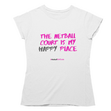'The Netball Court is my Happy Place' Kids T-Shirt-Clothing-Netball Gifts-Age 3-4-White-Netball Gifts and Clothing