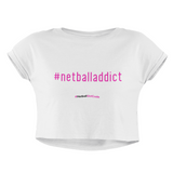 'Netball Addict' Women's Crop T-Shirt-Clothing-Netball Gifts-XS-White-Netball Gifts and Clothing