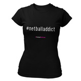 'Netball Addict' Fitness Women's T-Shirt in Plus Sizes-Clothing-Netball Gifts-UK 20-Black-Netball Gifts and Clothing