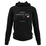 'xoxo Netball Girl' College Hoodie in Plus Sizes-Clothing-Netball Gifts-UK 20-Jet Black-Netball Gifts and Clothing