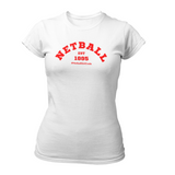 'Netball Varsity' Fitness Women's T-Shirt in Plus Sizes-Clothing-Netball Gifts-UK 20-White-Netball Gifts and Clothing