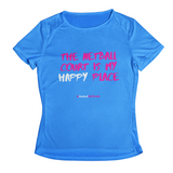 'The Netball Court is my Happy Place' Kids Performance Netball T-Shirt-Clothing-Netball Gifts-3-4-Sapphire Blue-Netball Gifts and Clothing