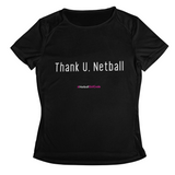 'Thank U, Netball' Kids Performance Netball T-Shirt-Clothing-Netball Gifts-3-4-Black-Netball Gifts and Clothing