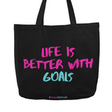 'Life is Better with Goals' Netball Shopping Tote Bag-Bags-Netball Gifts-Black-Netball Gifts and Clothing