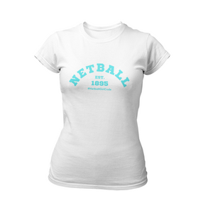 'Netball Varsity' Fitness Women's White T-Shirt-Clothing-Netball Gifts-Netball Gifts and Clothing