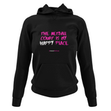 'The Netball Court is my Happy Place' Netball College Hoodie-Clothing-Netball Gifts-XS-Black-Netball Gifts and Clothing