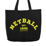 'Varsity Netball' Shopping Tote Bag-Bags-Netball Gifts-Yellow and Black-Netball Gifts and Clothing