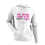 'Netball Court is my Happy Place' Kids Hoodie-Clothing-Netball Gifts-Arctic White-Age 3-4-Netball Gifts and Clothing