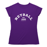 'Netball Varsity' Women's T-Shirt Dark-Clothing-Netball Gifts-S-Dark Purple-Netball Gifts and Clothing