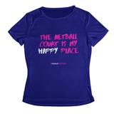 'The Netball Court is my Happy Place' Kids Performance Netball T-Shirt-Clothing-Netball Gifts-3-4-Royal Blue-Netball Gifts and Clothing