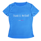 'Thank U, Netball' Kids Performance Netball T-Shirt-Clothing-Netball Gifts-3-4-Sapphire Blue-Netball Gifts and Clothing