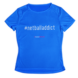 'Netball Addict' Kids Performance Netball T-Shirt-Clothing-Netball Gifts-3-4-Sapphire Blue-Netball Gifts and Clothing