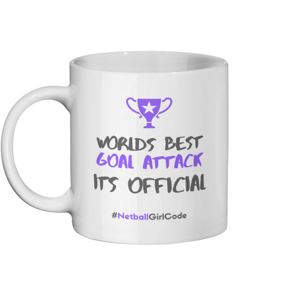 'World's Best Goal Attack' 11oz Ceramic Netball Mug-Mugs & Drinkware-Netball Gifts-Netball Gifts and Clothing