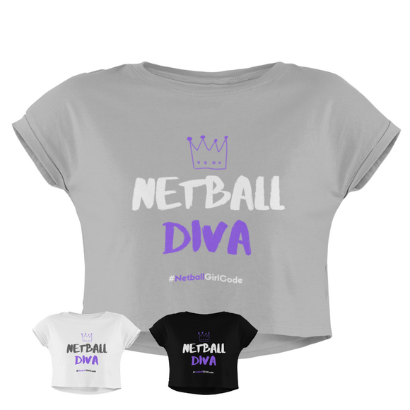 'Netball Diva' Women's Crop T-Shirt-Clothing-Netball Gifts-Netball Gifts and Clothing