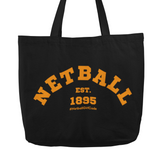 'Varsity Netball' Shopping Tote Bag-Bags-Netball Gifts-Orange and Black-Netball Gifts and Clothing