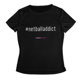 'Netball Addict' Kids Performance Netball T-Shirt-Clothing-Netball Gifts-3-4-Black-Netball Gifts and Clothing