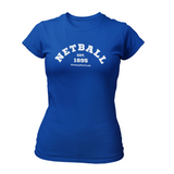 'Netball Varsity' Fitness Women's T-Shirt in Plus Sizes-Clothing-Netball Gifts-UK 20-Blue-Netball Gifts and Clothing