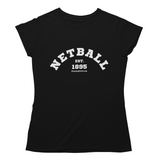 'Netball Varsity' Women's T-Shirt Dark-Clothing-Netball Gifts-S-Black-Netball Gifts and Clothing