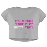 'The Netball Court is my Happy Place' Women's Crop T-Shirt-Clothing-Netball Gifts-XS-Heather Grey-Netball Gifts and Clothing