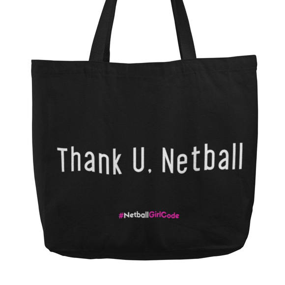 'Thank U Netball' Netball Shopping Tote Bag-Bags-Netball Gifts-Black-Netball Gifts and Clothing