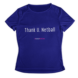 'Thank U, Netball' Kids Performance Netball T-Shirt-Clothing-Netball Gifts-3-4-Royal Blue-Netball Gifts and Clothing