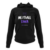 'Netball Diva' College Hoodie in Plus Sizes-Clothing-Netball Gifts-UK 20-Black-Netball Gifts and Clothing