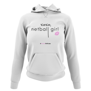 'xoxo Netball Girl' College Hoodie in Plus Sizes-Clothing-Netball Gifts-Netball Gifts and Clothing