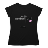'xoxo Netball Girl' Women's T-Shirt Dark-Clothing-Netball Gifts-S-Black-Netball Gifts and Clothing