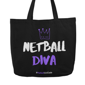 'Netball Diva' Netball Shopping Tote Bag-Bags-Netball Gifts-Black-Netball Gifts and Clothing