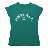 'Netball Varsity' Women's T-Shirt Dark-Clothing-Netball Gifts-S-Emerald Green-Netball Gifts and Clothing