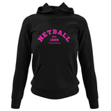 'Netball Varsity' College Hoodie in Plus Sizes-Clothing-Netball Gifts-UK 20-Black with Pink Writing-Netball Gifts and Clothing